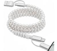 Atsidexa Cable de carga 4 en 1 con cuentas, diseño de metal, bien empaquetado, carga rápida de 60 W, certificado MFi, bonito cable colorido, compatible con iPhone, iPad, AirPods, Galaxy y más (perla