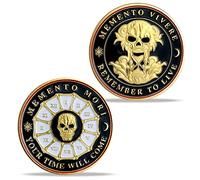 AtSKnSK Memento Mori Memento Vivere Moneda Calavera Árbol de la Vida | Moneda de memoria estoica práctica estoica, regalo para fanáticos del estoicismo (negro y dorado)