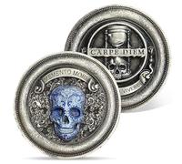 AtSKnSK Memento Mori Moneda Memento Vivera Moneda Calavera Árbol de la Vida Medallón Chip Práctica Estoica Moneda Conmemorativa Estoica Moneda de Caminata (Plata Antigua)
