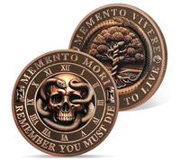 AtSKnSK Memento Mori Moneda Memento Vivere Monedas Árbol de la Vida Moneda Calavera Desafío Moneda Medallón Chip Regalo Estoico Memento Moneda Memento Vivera Moneda Moneda Moneda Calavera