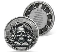 AtSKnSK Memento Mori Moneda Tempus FUGIT Moneda Calavera Desafío Moneda Cuervo Medallón Chip Stoische Regalos Medallón Regalo Pieza de Recuerdo para Mujer y Hombres