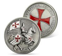 AtSKnSK Moneda de desafío de caballero templario, moneda religiosa, cruz roja, medallón con chip de guerrero, medallón cristiano, cruz roja, regalos para hombres y mujeres (caballero a caballo)