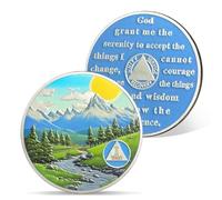 AtSKnSK Moneda de sobriedad de 1 año 1 a 3 años, 1 a 3 meses, sol, montaña, río, árbol, recuperación, AA HA NA chips, medallones de sobriedad, token anónimos, regalos para hombres y mujeres (1 año)