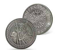 AtSKnSK Moneda vikinga, árbol de la vida, Odin Lobo Odin, cuervo, vikingo, fichas vikingas, medallón, moneda, runas nórdicas, símbolo de guerrero, amuleto vikingo, regalos para hombres y mujeres (Odin