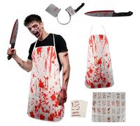 Atsmoce Disfraz Carnicero Halloween, Disfraz Carnicero Sangriento, con delantal ensangrentado y accesorios de terror, tatuaje de 30 cicatrices, disfraz espeluznante y sangriento, unisex