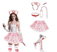 Atsmoce Disfraz Enfermera de Halloween, Traje Enfermera Zombie Terror, Disfraz Nurse Sangrienta con accesorios y pegatinas de cicatrices, adecuado para Halloween, Carneval