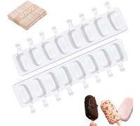 Atsmoce® Juego de 2 Moldes de Silicona para Helados, Molde Helados Silicona de Chocolate Magnum, Molde Paletas, Popsicle Moldes sin BPA, con 100 Palos Madera, Fácil de liberar (óvalo 8 cavidades)