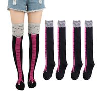 ATSNOSH 2 Pares Calcetines de Pata de Pollo, Calcetines Hasta la Rodilla para Mujer, Graciosos Patrón de Pies de Pollo Rodilla (FR/ES, Letras, Talla única, Regular, Regular, Rosa)