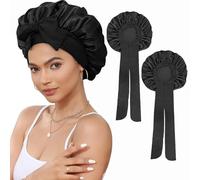 ATSNOSH 3 Piezas Gorro Saten Pelo Rizado para Mujeres, Gorro de Satén para Dormir, Con Banda Ancha Elástica, Gorro De Seda para Dormir, para Pelo Rizado, Cabello Largo