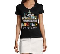 Atspauda Trust Me I'm an Engineer Colorful Manufacturing Graphic - Camiseta de algodón con cuello en V para mujer, color negro, Negro, S