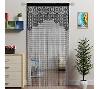Atsweetlife 2 cortinas de encaje de macramé para puerta, cortinas bohemias para ventana, pared, armario, dormitorio, cocina, paneles colgantes hippie, divisor de habitación para niñas y niños (negro,