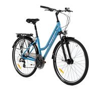 ATTABO Bicicleta de Mujer Trekking con Cuadro de 17" Manillar Ergonómico Bicicleta Azul Resistente con Ruedas de 28" de Cuadro Bajo Portaequipajes Trasero Incluido Timbre Reflectores y Llaves