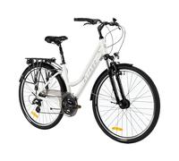 ATTABO Bicicleta de Trekking para Mujer con Marco de 17 Pulgadas, Manillar ergonómico, Frenos V-Brake, Bicicleta Blanca Duradera con Ruedas de 28 Pulgadas con portaequipaje bajo en Juego de Timbre de