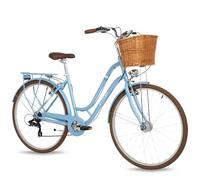 ATTABO City - Bicicleta de ciudad para mujer, marco de 19", ruedas de 28", Shimano de 7 velocidades, cesta de mimbre de 15 kg, portaequipajes, LED, guardabarros, cómoda y elegante