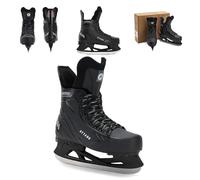 ATTABO Frazer II - Patines de Hockey sobre Hielo para niños - Ajustable Negro - Patines de Acero Inoxidable Robusto con Cuerpo Duro, Micro Hebilla y Powerstrap, Acolchado cálido, para niños y niñas
