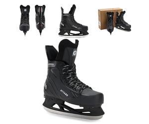ATTABO Frazer II - Patines de Hockey sobre Hielo para niños - Ajustable Negro - Patines de Acero Inoxidable Robusto con Cuerpo Duro, Micro Hebilla y Powerstrap, Acolchado cálido, para niños y niñas