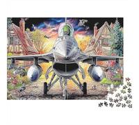 Attack Aircraft Rompecabezas de Papel Grueso Caza de Combate en Bosque fantástico con Castillo, Regalo Apto para Principiantes para niños 38x26cm/1000 Piezas