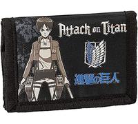 Attack on Titan - Cartera Oficial Attack on Titan con práctico Cierre de Velcro, Bolsillo Exterior y Compartimentos Interiores, Idea de Regalo para niños y jóvenes, 13 x 9 x 2 cm