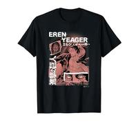 Attack on Titan Eren Yeager Japanese Manga Collage Portrait Camiseta, Hombre, Negro, M