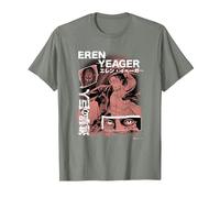 Attack on Titan Eren Yeager Japanese Manga Collage Portrait Camiseta, Hombre, Verde Militar Jaspeado, XL