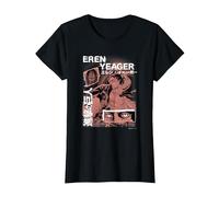 Attack on Titan Eren Yeager Japanese Manga Collage Portrait Camiseta, Mujer, Negro, L