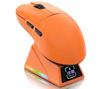 ATTACK SHARK Ajazz AJ159APEX PAW3950 Ratón Gaming, 42K dpi, 8K Hz Wireless Polling, Base de Carga Magnética RGB con Pantalla a Color, 56g Ultraligero Mouse, Cableado/2,4G/BT, PC/PS/Mac, Naranja