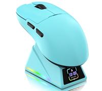ATTACK SHARK Ajazz AJ159APEX PAW3950 Ratón Gaming, 42K dpi, 8K Hz Wireless Polling, Base de Carga Magnética RGB con Pantalla a Color, 56g Ultraligero Mouse, Cableado/2,4G/BT, PC/PS/Mac, Azul