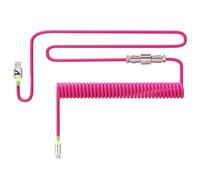 ATTACK SHARK C01Ultra Cable Teclado Espiral con Iluminación RGB, Cable Aviator USB C Coiled para Teclado Mecánico 8KHz, Tipo C a USB A, Conector de Aviación de Metal Desmontable, 56.5In - Rojo Rosa
