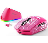ATTACK SHARK G3PRO Ratón Inalámbrico para Juegos con Base de Carga Magnética, Sensor PixArt PAW3311, 25000 dpi, Bluetooth/2,4GHz/Cable, 59g Ratón Superligero para PC/Xbox/Mac (Rojo Baya & Tape)