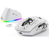 ATTACK SHARK G3PRO Ratón Inalámbrico para Juegos con Base de Carga Magnética, Sensor PixArt PAW3311, 25000 dpi, Bluetooth/2,4GHz/Cable, 59g Ratón Superligero para PC/Xbox/Mac (Blanco & Tape)