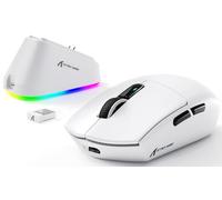 ATTACK SHARK G3PRO Ratón Inalámbrico para Juegos con Base de Carga Magnética, Sensor PixArt PAW3311, 25000 dpi, Bluetooth/2,4GHz/Cable, 100M Clics, 59g Ratón Superligero para PC/Xbox/Mac (Blanco)