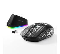 ATTACK SHARK G3PRO Ratón Inalámbrico para Juegos con Base de Carga Magnética, Sensor PixArt PAW3311, 25000 dpi, Bluetooth/2,4GHz/Cable, 59g Ratón Superligero para PC/Xbox/Mac (Negro & Tape)