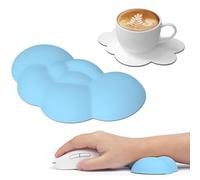 ATTACK SHARK Reposamuñecas en la Nube con Posavasos, Almohadilla Ergonómica para Muñeca con Masaje, Lindo Accesorio de Escritorio para Computadora, Oficina, Juegos- Azul