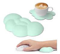 ATTACK SHARK Reposamuñecas en la Nube con Posavasos, Almohadilla Ergonómica para Muñeca con Masaje, Lindo Accesorio de Escritorio para Computadora, Oficina, Juegos - Verde Claro