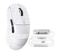ATTACK SHARK V5 Ratón Inalámbrico para Juegos de 8KHz, 53G Superligero,Sensor PixArt PAW3950MAX, MCU Nordic 52840,Bluetooth/2.4 G/USB-C,Cable en Espiral, 42KDPI,Revestimiento Ice-Feel (Blanco+Cinta)