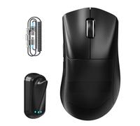 ATTACK SHARK V8 Ratón de Juego Inalámbrico con Cable Espiral LED, Nordic 54L15 Chip, PAW3950MAX, 42000DPI, 8000Hz, 59g Ligero, Diseño Dongle Aleta de Tiburón, 2.4Ghz/BT/Cableado, Negro & Grip Tape