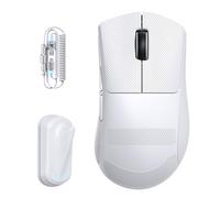 ATTACK SHARK V8 Ratón de Juego Inalámbrico con Cable Espiral LED, Nordic 54L15 Chip, PAW3950MAX, 42000DPI, 8000Hz, 59g Ligero, Diseño Dongle Aleta de Tiburón, 2.4Ghz/BT/Cableado, Blanco & Grip Tape