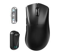 ATTACK SHARK V8 Ratón de Juego Inalámbrico con Cable Espiral LED, Nordic 54L15 Chip, PAW3950MAX, 42000DPI, Dual 8000Hz, 59g Ligero, Diseño Dongle Aleta de Tiburón, 2.4Ghz/BT/Cableado para PC, Negro