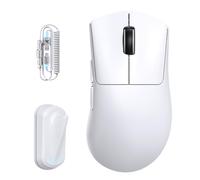 ATTACK SHARK V8 Ratón de Juego Inalámbrico con Cable Espiral LED, Nordic 54L15 Chip, PAW3950MAX, 42000DPI, Dual 8000Hz, 59g Ligero, Diseño Dongle Aleta de Tiburón, 2.4Ghz/BT/Cableado para PC, Blanco