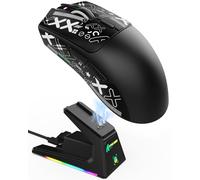 ATTACK SHARK X1 Ratón para Juegos con Base de Carga Magnética, Sensor PixArt PAW3395PRO, 40000DPI,49g Superligero, Bluetooth/2,4G Wireless/Wired, Microinterruptores de 100M para PC/Xbox/Mac (Negro)