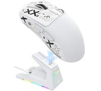 ATTACK SHARK X1 Ratón para Juegos con Base de Carga Magnética, Sensor PixArt PAW3395PRO, 40000DPI,49g Superligero, Bluetooth/2,4G Wireless/Wired, Microinterruptores de 100M para PC/Xbox/Mac (Blanco)