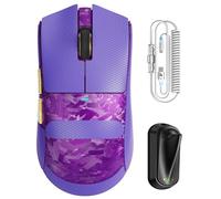 ATTACK SHARK X11 Ultra Ratón Gaming Inalámbrico con Cable C06 Ultra LED, Fibra de Carbono, MCU 54L15, PAW3950MAX, 8000Hz, BT/2.4G Inalámbrico/con Cable, 42000 dpi (Morado + Cinta de Agarre)