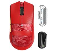 ATTACK SHARK X11 Ultra Ratón Gaming Inalámbrico con Cable C06 Ultra LED, Fibra de Carbono, MCU 54L15, PAW3950MAX, 59g, 8000Hz, BT/2.4G Inalámbrico/con Cable, 42000 dpi (Rojo + Cinta de Agarre)