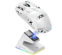 ATTACK SHARK X6 Ratón Superlight de 49 g con Base de Carga magnética, Sensor de Juegos PixArt PAW3395, ratón para Juegos inalámbrico/con Cable BT/2.4G con Cinta, 26000 dpi, Ratones de (Blanco)