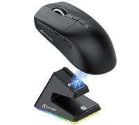 ATTACK SHARK X6 Ratón Superlight de 49 g con Base de Carga magnética, Sensor de Juegos PixArt PAW3395, ratón para Juegos inalámbrico/con Cable BT/2.4G, 26000 dpi, Ratones de Oficina mejorados (Negro)