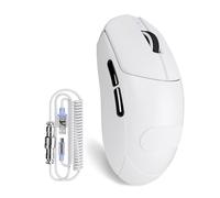 ATTACK SHARK X8 Plus Ratón Gaming Inalámbrico con Cable LED C06 Ultra, 55g SUPERLIGERO, para Manos Grandes, Sensor PixArt PAW3395PRO, BT/2.4G/USB, 40000 dpi, Batería 500mAh (Blanco&Cinta)