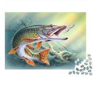 Attaque de brochet Art de pêche réaliste1000 Pièces, Puzzle Impossible Pour Adultes, Cadeaux, Pour Enfants70x50cm/1000pcs