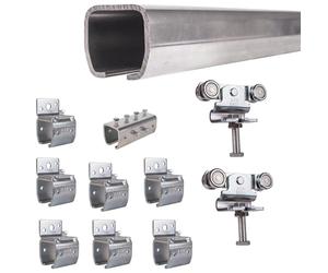 ATTAS MEA Juego completo de herrajes para puertas correderas y puertas de granero tipo 1 hasta 200 kg, 2 - 4 - 6 m, herrajes para puerta corredera, carril y carretilla, riel C para exteriores, ángulo