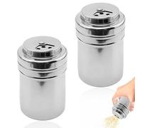 ATTEEFI 2 Piezas Tanque de Almacenamiento Metal Pimentero, Pequeño Agitador de Especias, Plateado Dispensador de Condimentos Acero Inoxidable, para Pimienta, Canela y Chile en Polvo