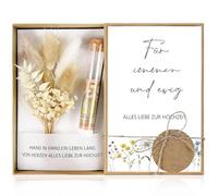 ATTEEFI Juego de Regalo de Boda para Novios, Incluye Flores Secas, Tubos de Ensayo de Plástico y Tarjeta de Felicitación (con Diseño Floral), Caja de Regalo de Boda, Para Bodas, Cumpleaños